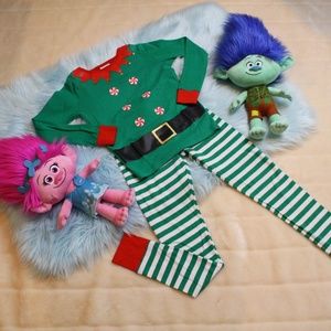 Kids Size 10 Green Holiday Elf Pajama Set